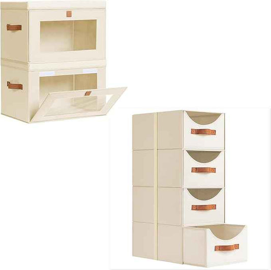 4 Pack Closet Shelf Organizer Basket & 2 Pack Clothes Storage Bins with Windows