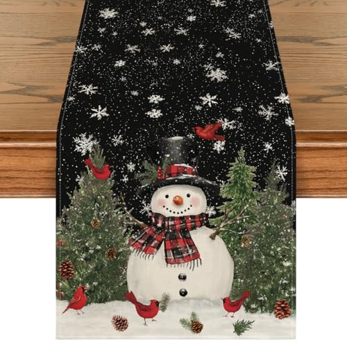 Snowman Christmas Table Runner Home Party Decor 13x48 Inch