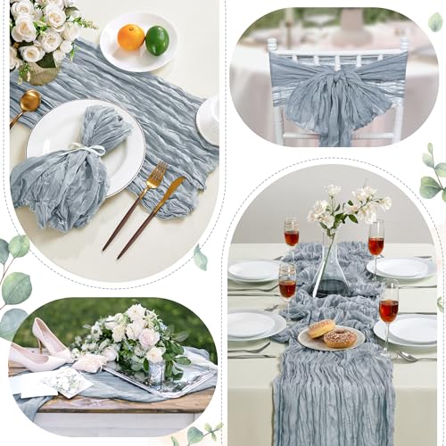 6 Pack Dusty Blue Cheesecloth Table Runner 35×120 Inch Fall Boho Home Decor (5.28 Ounce)