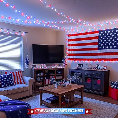400 LED Red White and Blue String Lights Outdoor (132 Foot)