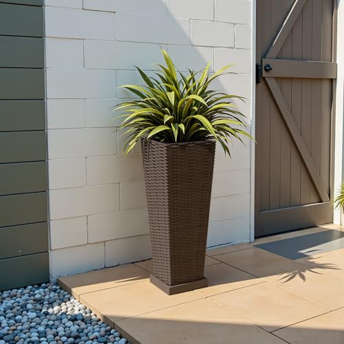 23.5" Front Porch Resin Rattan Tall Planters 2 Pc (2 Count)