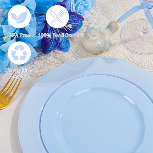 60PCS Light Blue Heavy Duty Plastic Disposable Party Plates Set (60 Count)