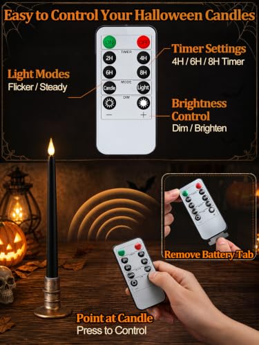 12 Pcs Halloween Black LED Flameless Candles with Remote (12 Count)