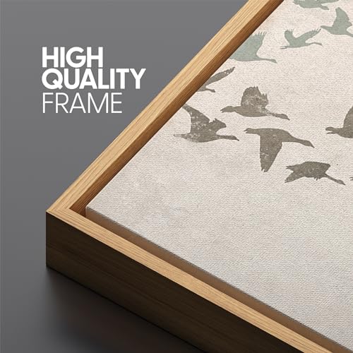 Extra Large Framed Canvas Print Wall Art Wild Freedom Assorted Birds in Flight Antique Retro Fine Art Illustrations Decorative Colorful for Bedroom