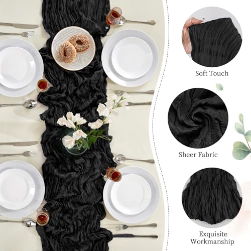 6 Pack Black Cheesecloth Table Runner 10FT Boho Gauze Halloween Decor (5.28 Ounce)