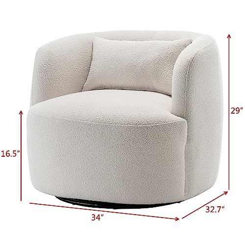 34" W Sherpa Swivel Barrel Accent Chair with Pillow