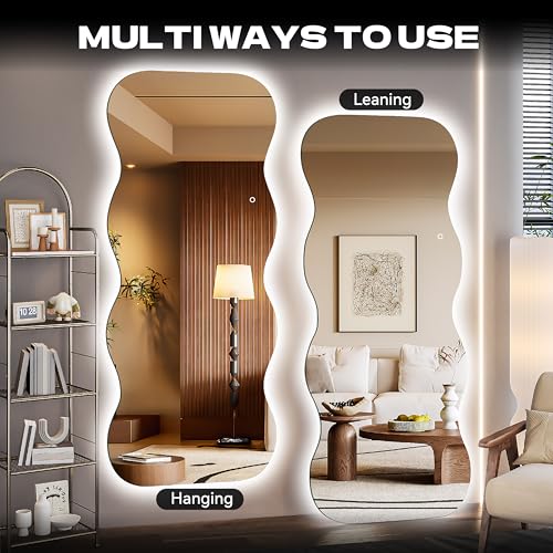 79"x35" Wavy Full Length Mirror with Lights Large Backlit Mirror