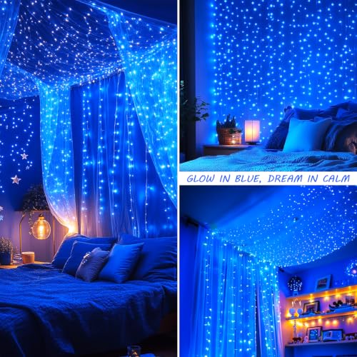 Blue Christmas Curtain Lights Plug in (9.8 Foot)