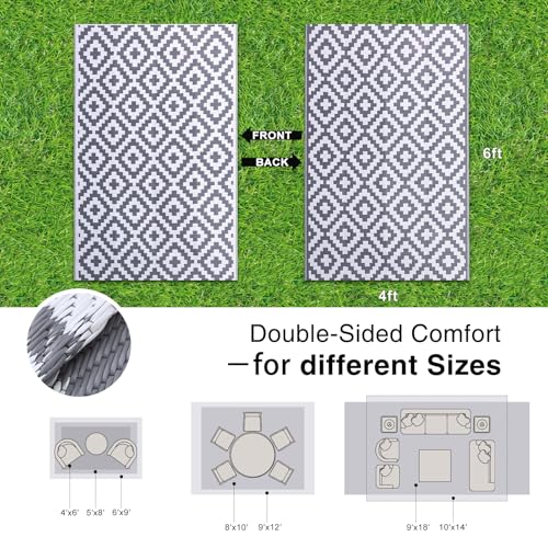 Outdoor Rug 4x6 ft Waterproof Reversible Mat