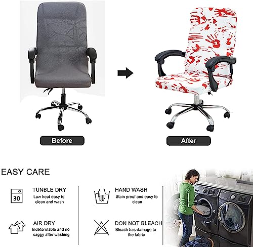 Halloween Office Chair CoversHorror Bloody Handprints Footprints on White Horror Theme Print Stretchable Slipcover for Modern Simplism Style High Back Boss Chair