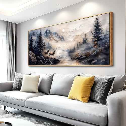 Modern Abstraction Ink Painting Elk Forest landscape Large Canvas Wooden Frame Wall Art For Bedroom Wall Decor For Living Room Restaurant Office Printed Art Home Decor Ready To Hang32 X72