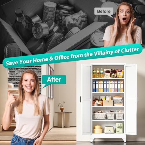 Pantry Storage Cabinets with 2 Doors and 5 Shelves