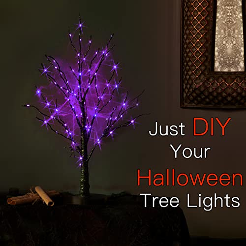 Lighted Halloween Tree with Timer 80 LED Purple Lights USB Plug or Battery Operated