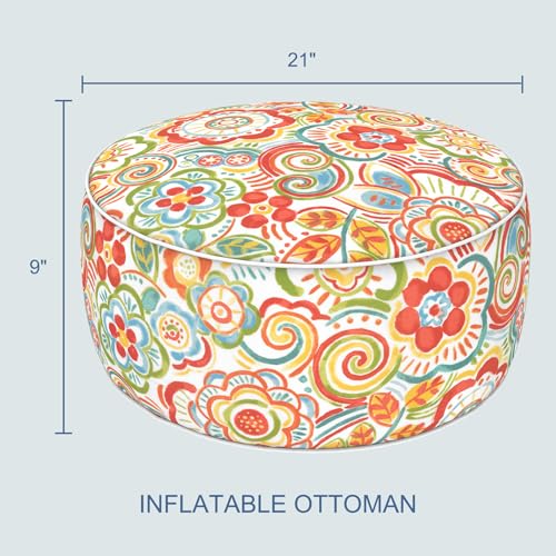 Indoor Outdoor Inflatable Ottoman with Handle D21 x H9 Inch