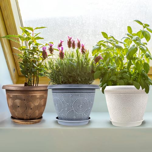 8 Inch Flower Pots Planters for Indoor Outdoor Plants (4 Count)