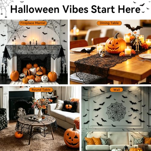 39 Pcs Halloween Decorations Set Black Lace Spiderweb Tablecloth