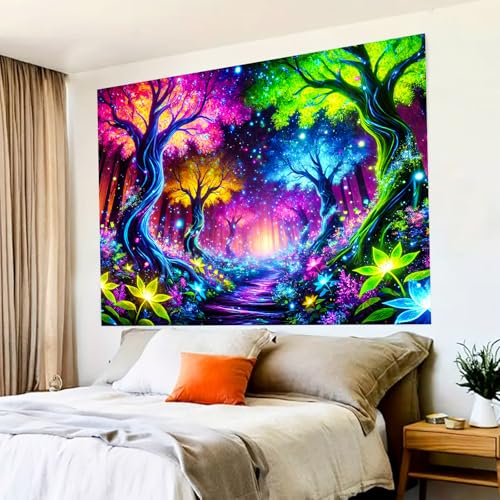 Blacklight Tapestry Enchanted Forest Room Decor 78 x 59 Inch