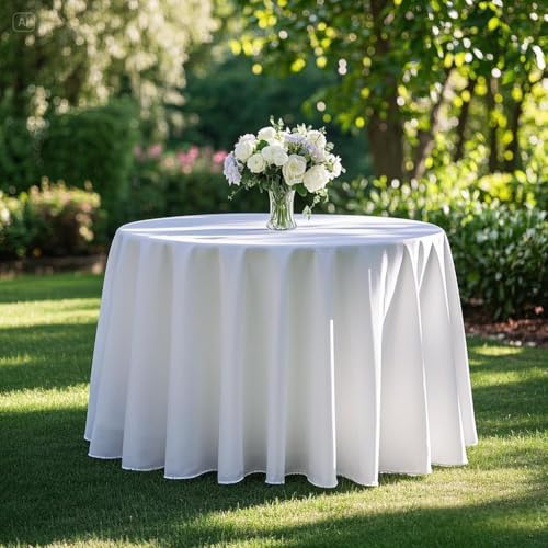 2 Pack 132 Inch White Tablecloths for Round Tables (2 Count)