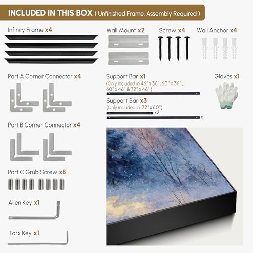 46"x72" Extra Large Framed Wall Art Winter Sunrise in Snowy Pine Forest Watercolor Style for Home Living Room Bedroom Decor