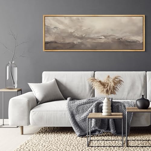 Large Framed Canvas Print Wall Art Misty Landscape Neutral Tranquil Abstract Nature Painting in Earth Tones Illustrations Decorative Colorful Multicolor for Bedroom