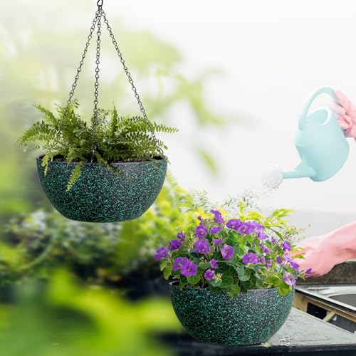 13inch Large Hanging Planters Pots for Outdoor Indoor Plants with Drainage Holes and Chain (2 Count)