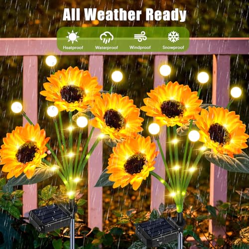 Solar Sunflower Lights Outdoor 4 Pack with Firefly Lights for Yard (2 Count)