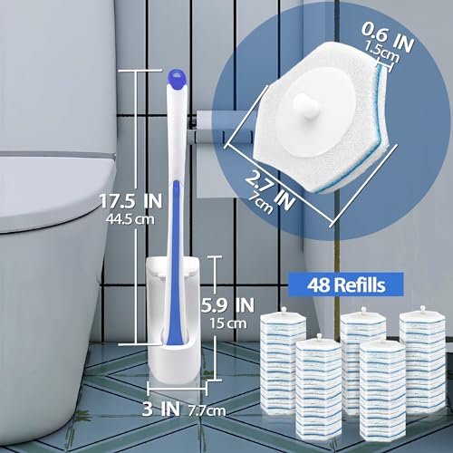 Disposable Toilet Brush with 48 Wand Cleaner Refills