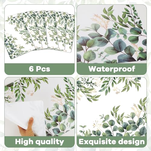 Eucalyptus Leaves Placemat Set of 6 Seasonal Summer Plastic Table Mats Spring Green Leaves Themed Place Mats Rustic Vintage Table Decoration for Indoor Outdoor Party Kitchen Dining (6 Count)