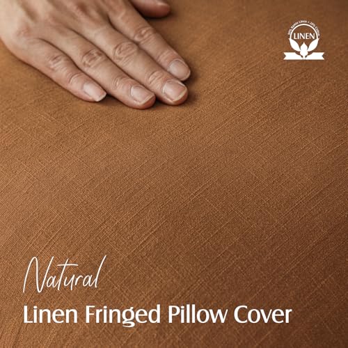 Decorative Linen Fringe Throw Pillow Covers 20×20 Inch (2 Count)