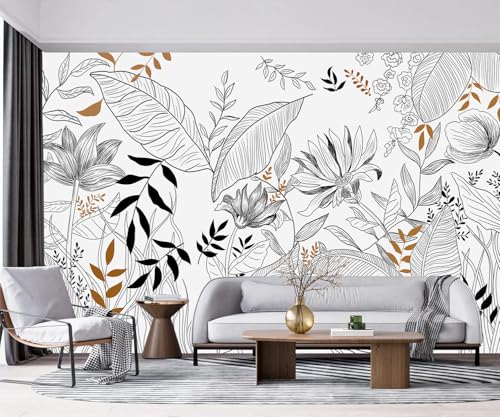 Hand Painted Flower Plant Fabric Wallpaper Simple Art Living Room 180" x 115"