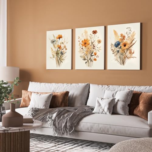 Wrapped Canvas Vintage Orange Wildflower Wall Art Set of 3 (3 Count)