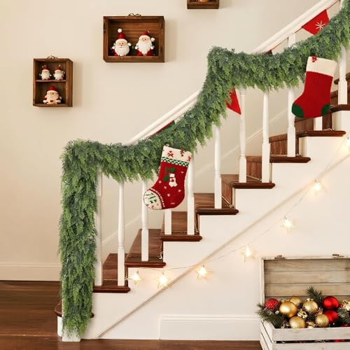 9FT 2Pcs Lifelike Touch Artificial Christmas Cedar Garland for Mantle Decor (2 Count)
