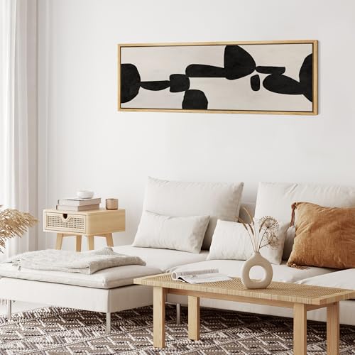Large Framed Canvas Print Wall Art Modern Abstract Black and White Shapes Antique Retro Fine Art Illustrations Decorative Colorful for Bedroom