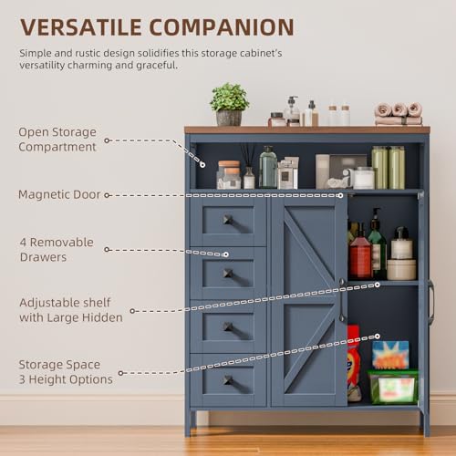 Farmhouse Storage Cabinet with 2 Doors and 4 Drawers
