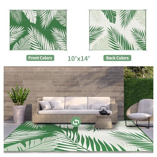 Outdoor Rug Waterproof Plastic Rugs 10'x14' for Camping Dark Green (140 Sq Ft)