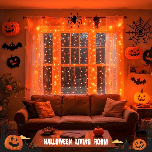 Orange Curtain Lights for Halloween (6.5 Foot)