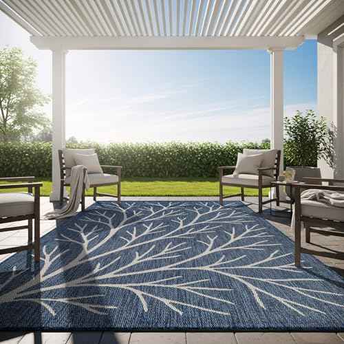 Washable Indoor Outdoor Rug 5x7 Modern Area Rugs Branch Pattern Non Shedding Waterproof Easy Clean Patio Deck Porch Living Room Bedroom Garden RV (35 Sq Ft)
