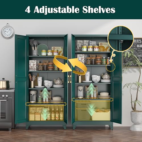 75”Metal Pantry Storage Cabinet with Doors & 4 Adjustable Shelves