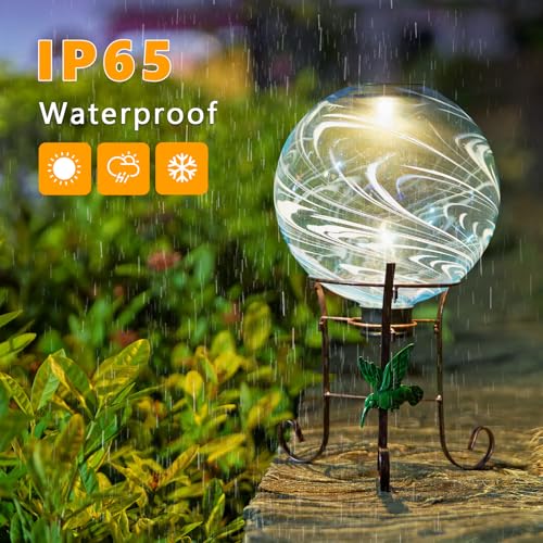10 Inch Solar Glass Gazing Ball with 9.4" H Metal Stand