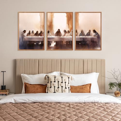 3 Pcs The Last Supper Framed Canvas Wall Art 16x24 Inch
