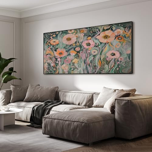 24"x46" Extra Large Framed Wall Art Whimsical Garden Bloom