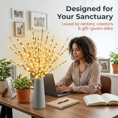 10Pack Led Branch Light Battery Operated Lighted Branch Vase Filler Willow Tree Artificial Little Twig Power Brown 30 Inch 20 LED for Home Romantic Decoration