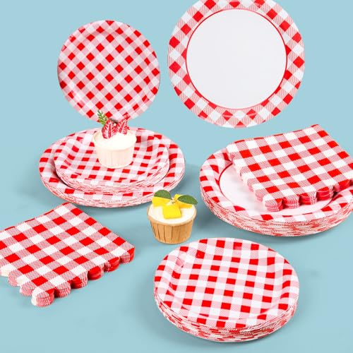 175Pcs Red Gingham Plates (175 Count)