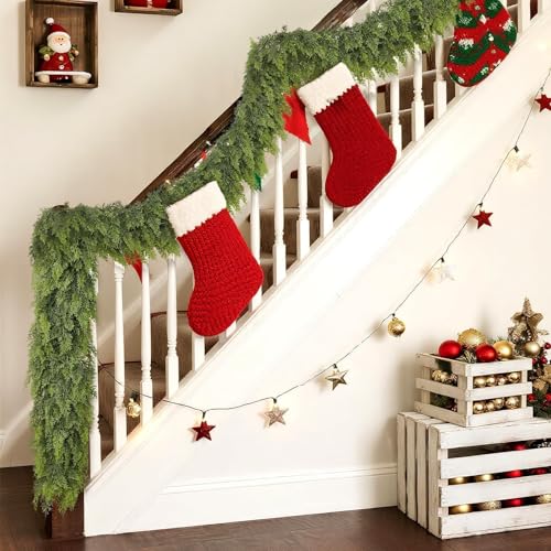 Lifelike Touch Artificial Christmas Cedar Garland for Stairs (16 Foot)