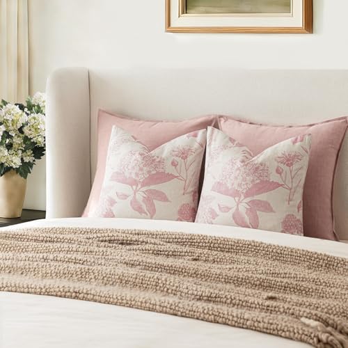 Set of 2 Linen Floral Throw Pillow Covers Neutral Vintage Print Decorative Cozy Cushion Covers Farmhouse Boho Home Decor for Sofa Chair Couch Bedroom Living Room