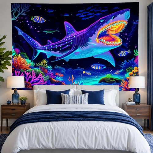 Blacklight Tapestry Shark Underwater UV Backdrop 78 x 59 Inch