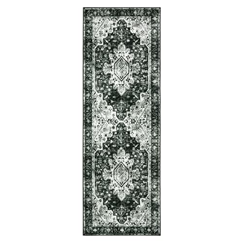 Washable Black and White Runner Rug