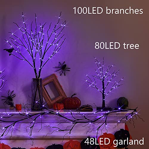 Lighted Halloween Tree with Timer 80 LED Purple Lights USB Plug or Battery Operated
