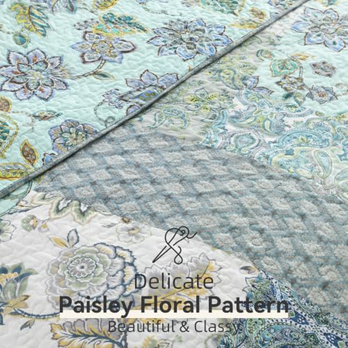 3 Piece Quilt Set Queen Size Patchwork Paisley Turquoise Floral
