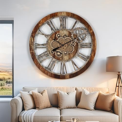 The Gears Clock 36'' Inch Real Moving Gear Wall Clock Vintage Industrial Oversized Rustic Farmhouse